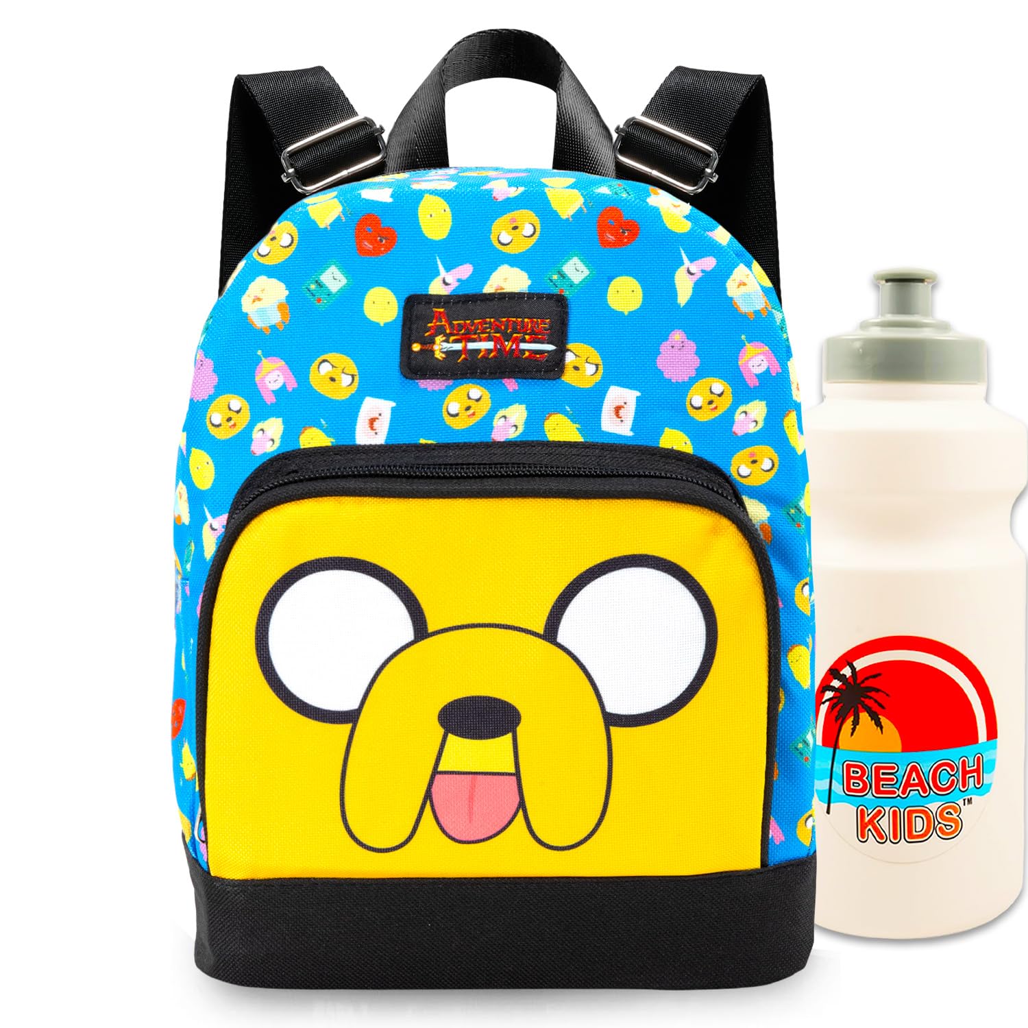 Adventure TIme Mini Backpack - 10" Exclusive Woven Small Backpack with Front Pocket and Water Bottle Bundle | Adjusts to Fit Adults, Teens, Kids