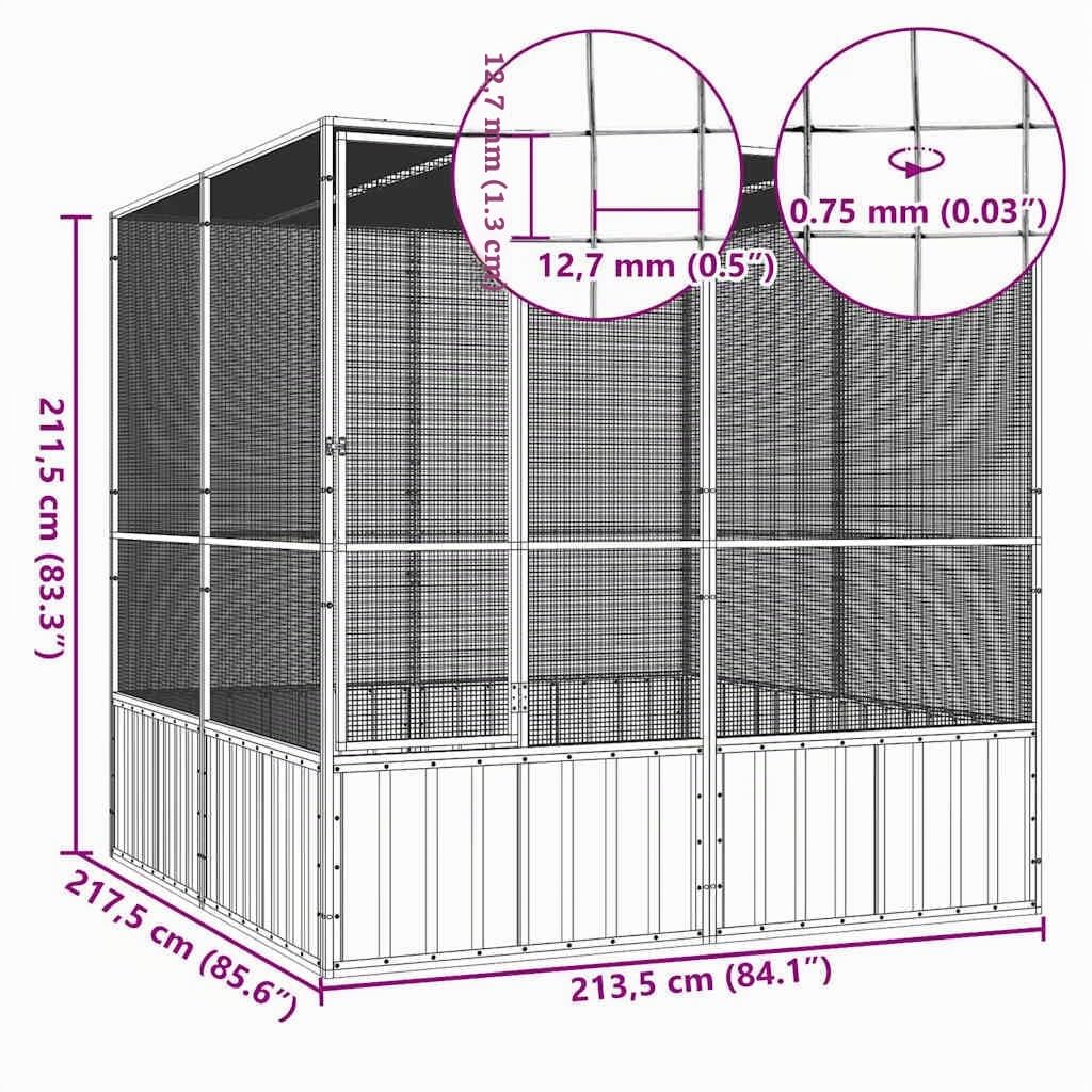 vidaXL Jaula de Pájaros Aves Pajareras Palomas Casita Acero Galvanizado Gris
