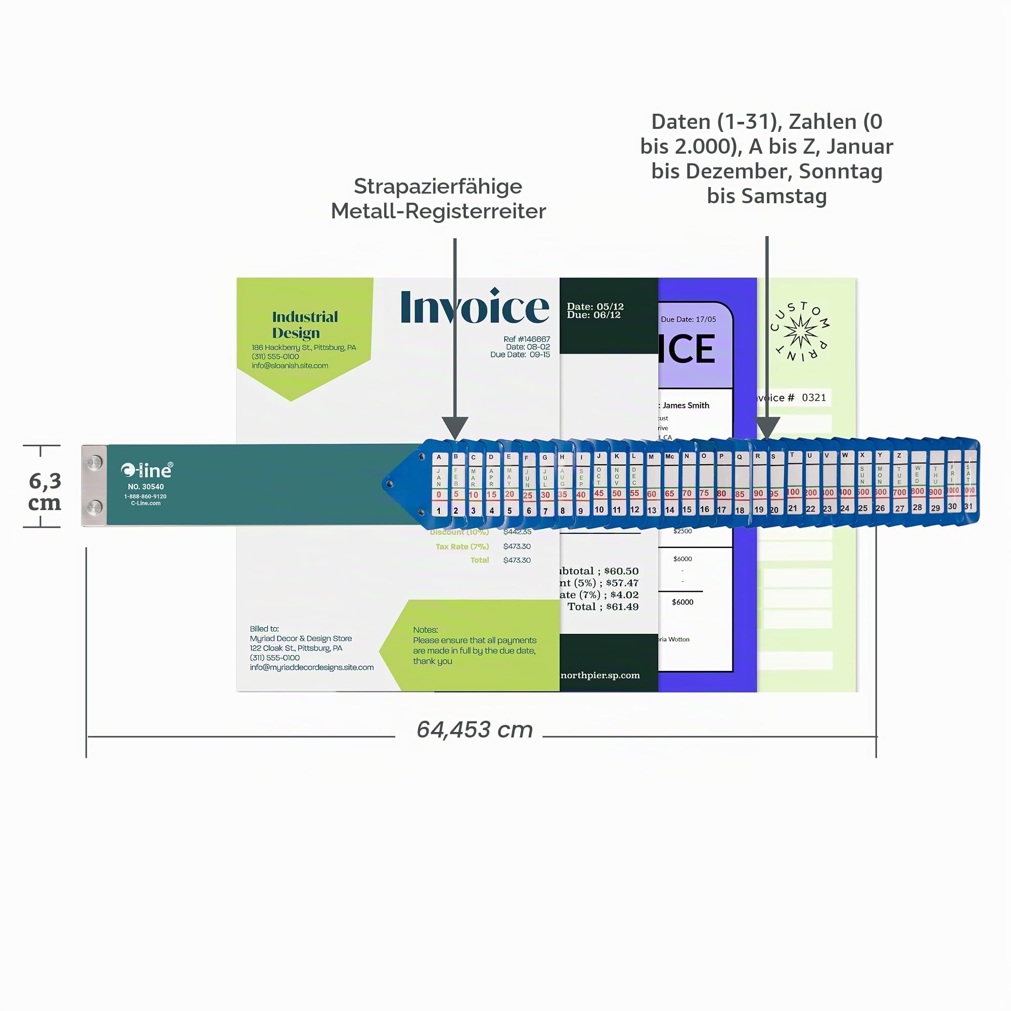 C-Line 30540 Dokumentensortierer mit 5 Indexiersystemen auf 31 Briefgrößenteilern, 5,4 x 65,5 x 3,8 cm