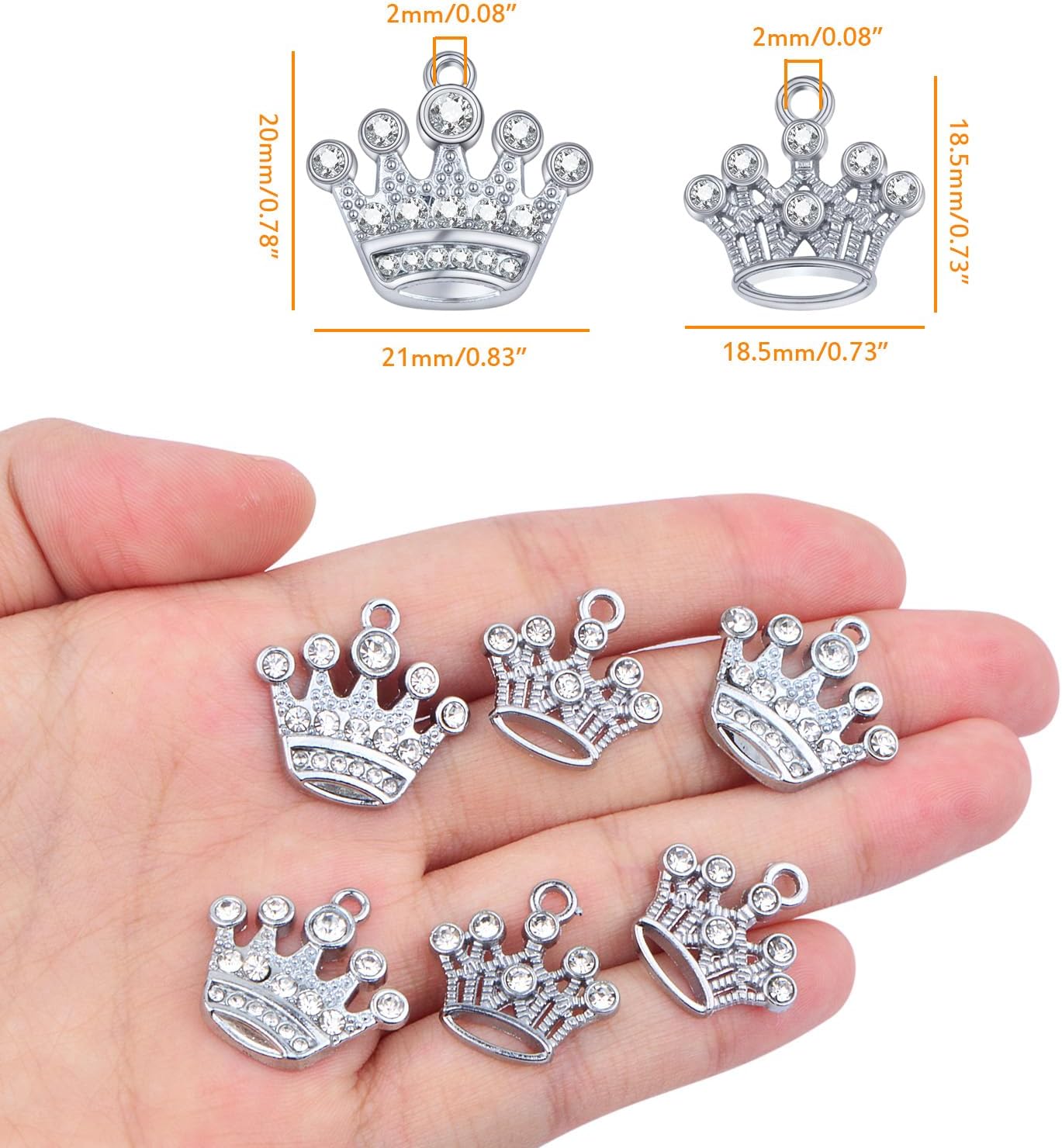 20pcs Silver Crown Shape Dangle Charms Alloy Lovely Queen Crown Pendants with Rhinestone Craft Supplies for DIY Necklace Earrings Jewelry Making Valentine's Gifts, 2 Styles - Image 3