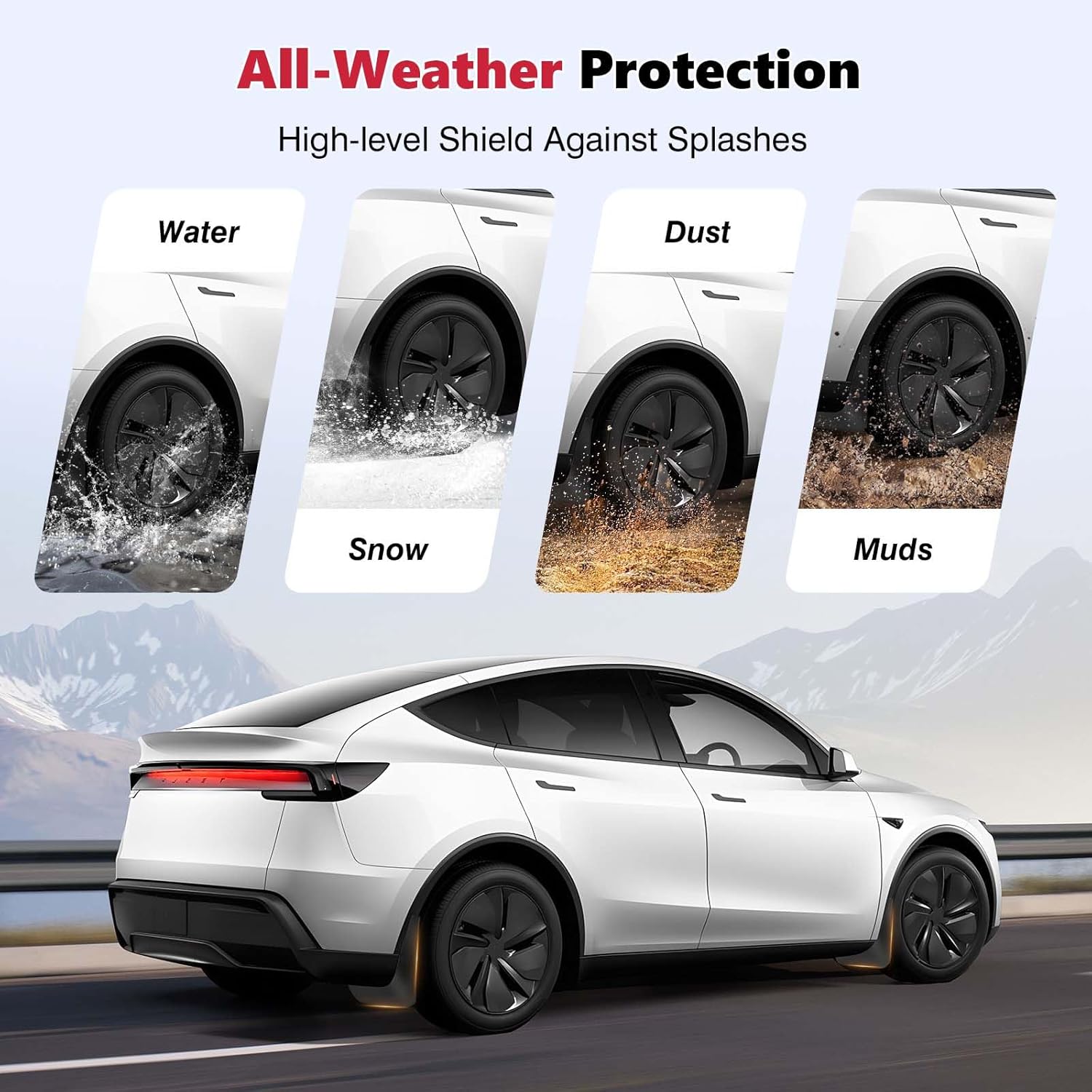 Sunsdrew Mud Flaps for Tesla Model Y Juniper 2025 2026 - All Weather Guard Splash Juniper Guards Mudguards - No-Drill 4PCS Model Y Juniper Fender Flares Accessories