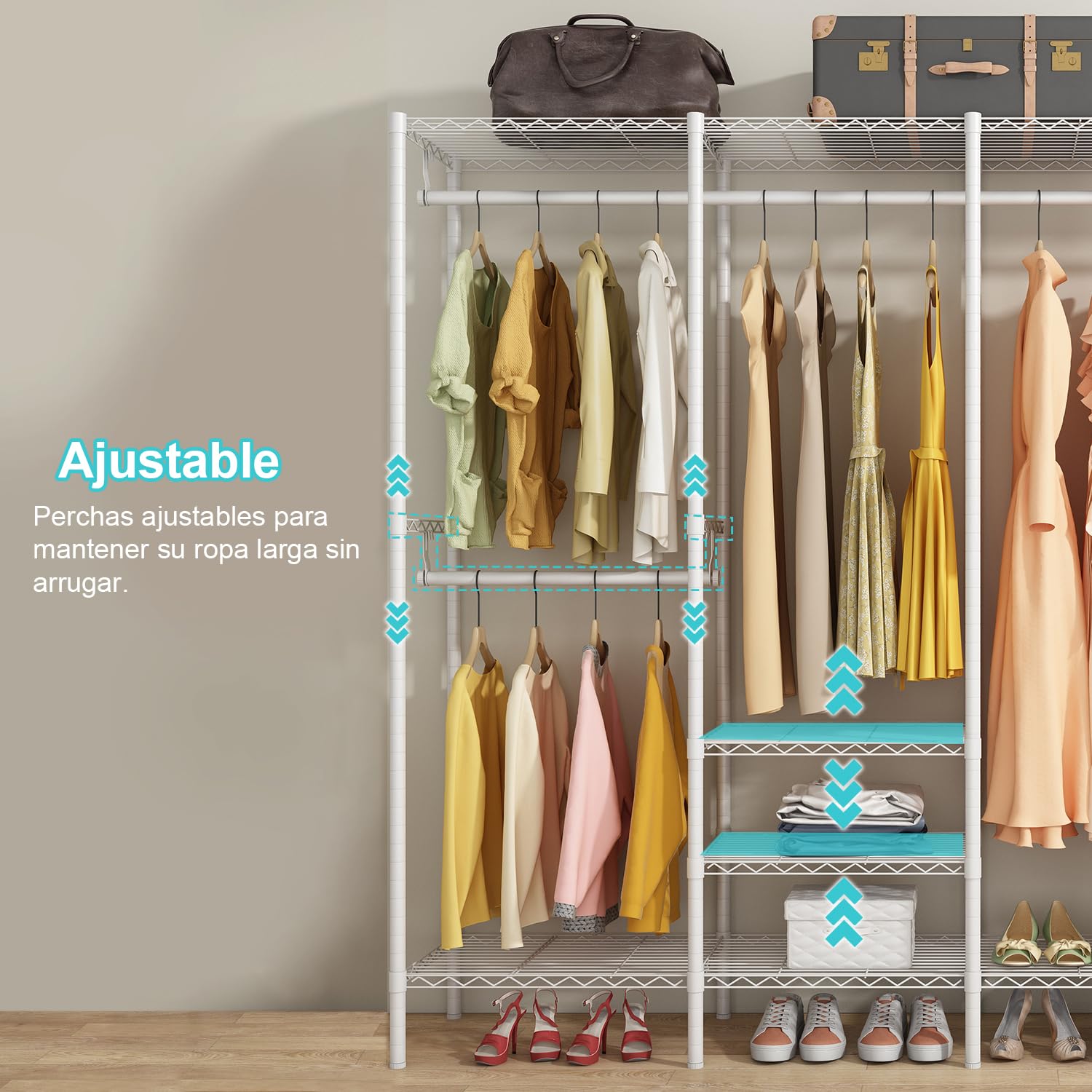Perchero Burro Ropa Resistente - Organizador de Closet con Barra para Colgar Ropa | Soporte 900 LB | Dimensiones 192x40x193 cm | Perchero Robusto para Armarios y Habitaciones(blanco)
