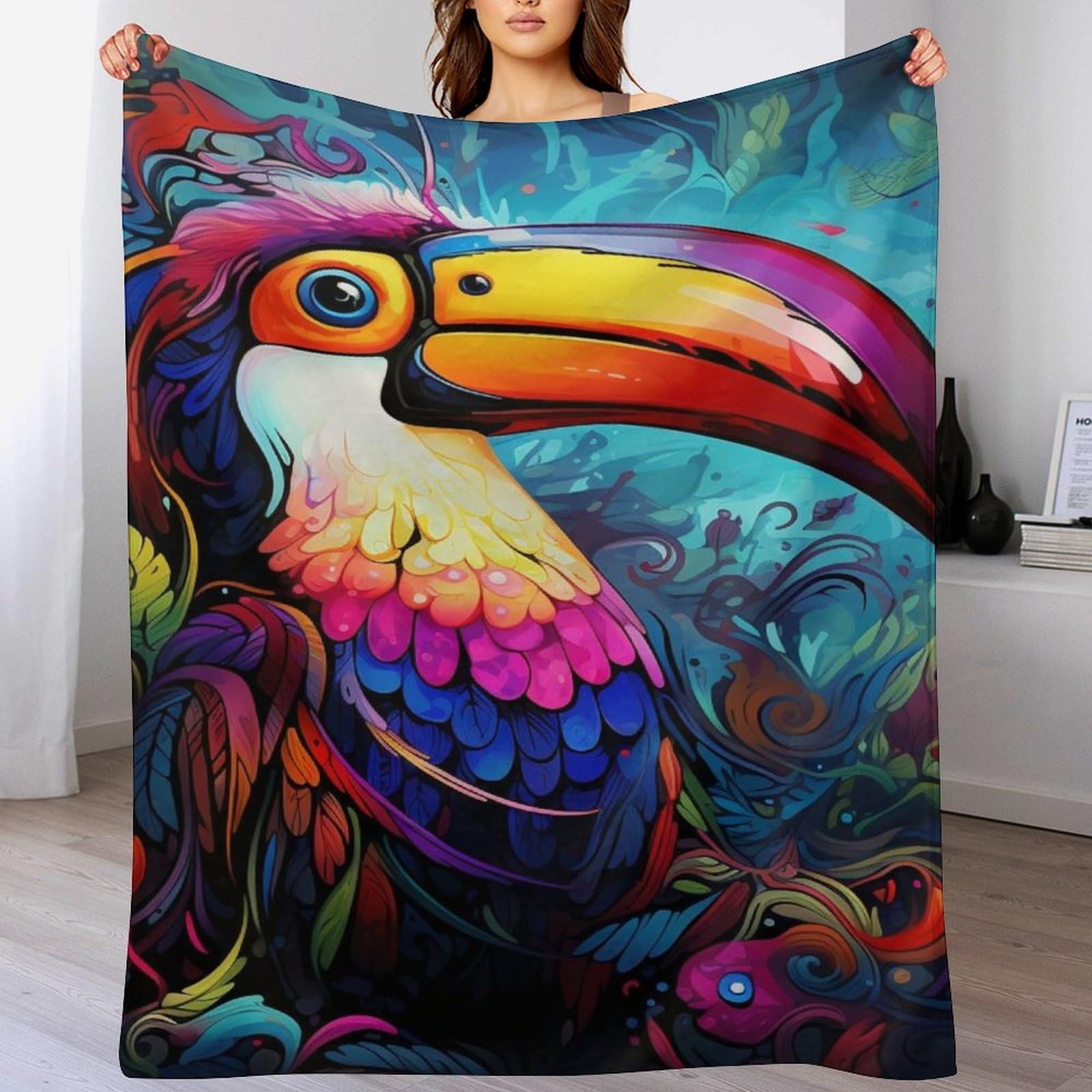 Couverture chaude en molleton de flanelle thermorégulatrice motif toucans 130x150cm