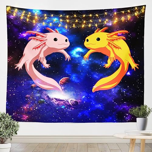 Feelyou Bonito tapiz de ajolote para colgar en la pared, tapiz de ajolote galaxia para niños y niñas, universo exterior, tapiz de pared de ajolote