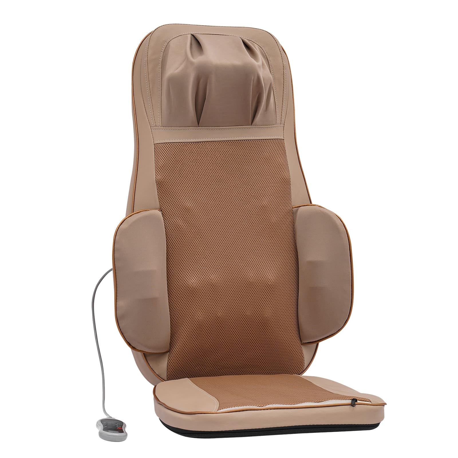 Sedile massaggiante con riscaldamento, rilassamento muscolare per collo e schiena, funzioni multiple (Massaggio/impasto/compressione calda), velocità regolabile (Beige)