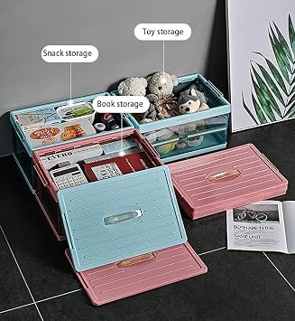 Clear Foldable Storage Bins with Lids Plastic Collapsible Storage Box Portable Stackable Grocery Books Container Folding Latching Storage Crate for Indoor Outdoor Car Trunk (Black)