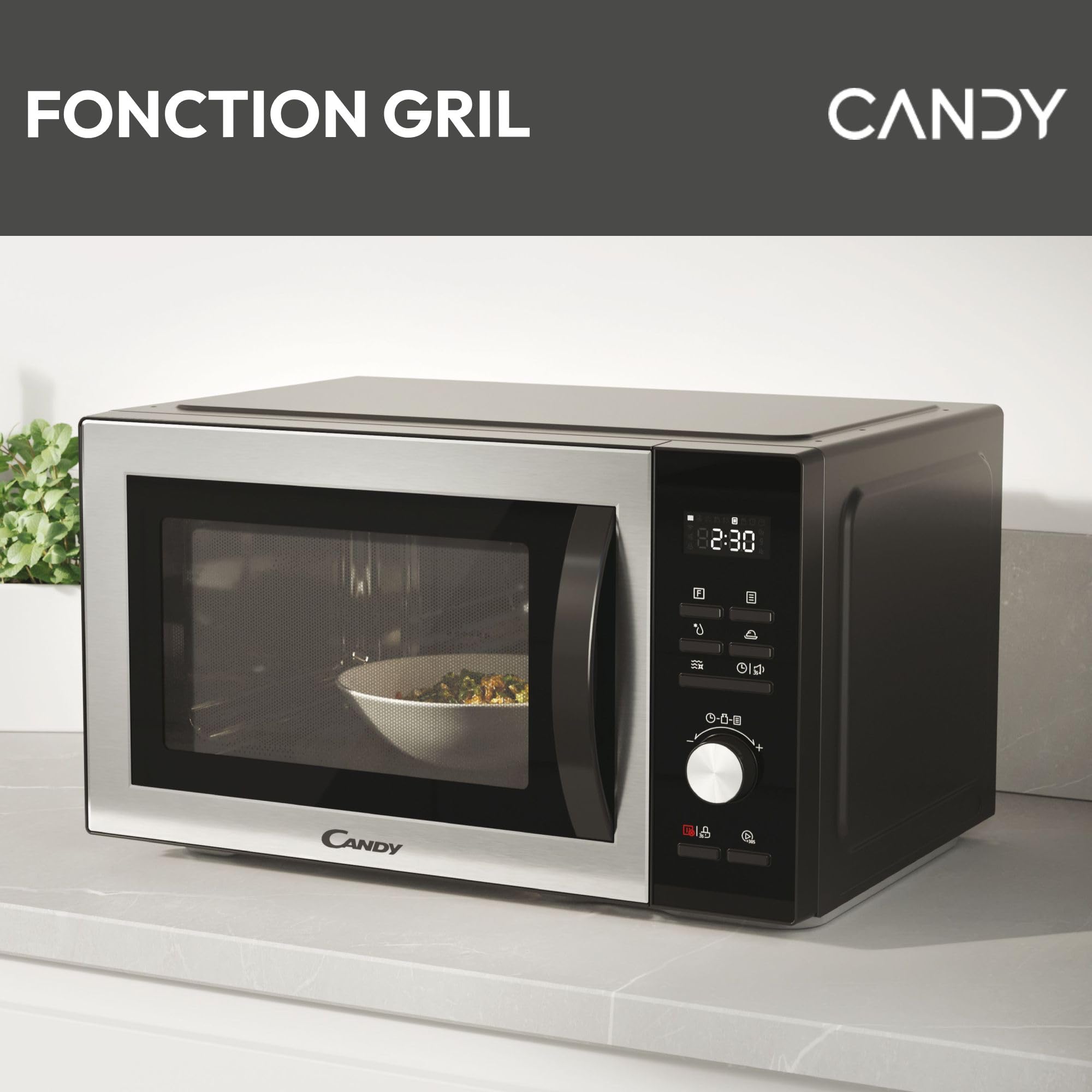 Candy CMCA29EDLB Four Micro-ondes Gril 1000W, Combiné à Chaleur Tournante, Grande Capacité 29L, Menus Pré-Programmés, Nettoyage Auto, Programmateur digital, Fonction décongélation, Noir Silver