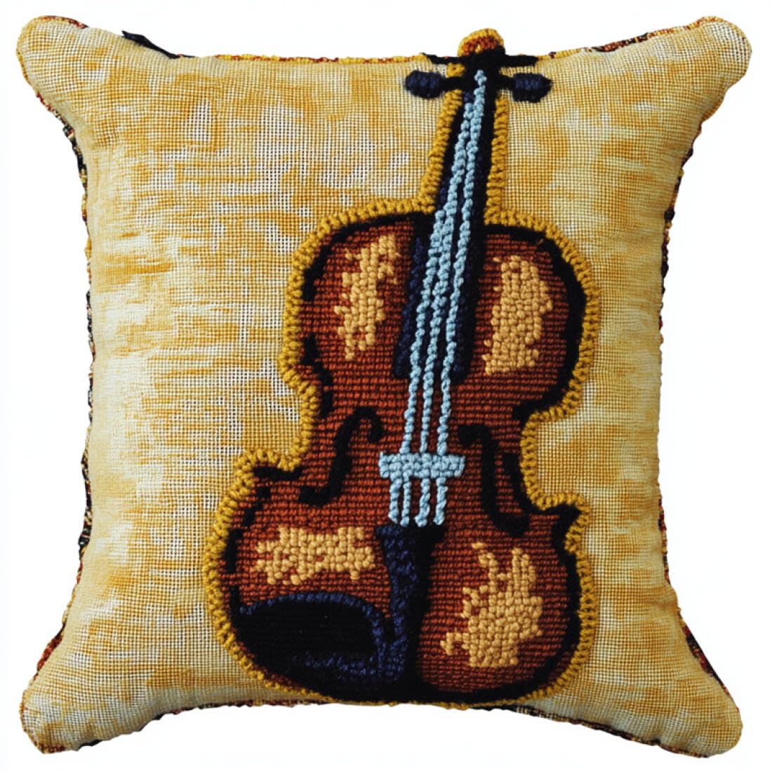 Cushion Making Kit Musical Instrument Violin Latch Hook Kit Pillow DIY Rug Crochet Hook Cushion Making Kits with Preprinted Pattern Canvas 17x17In