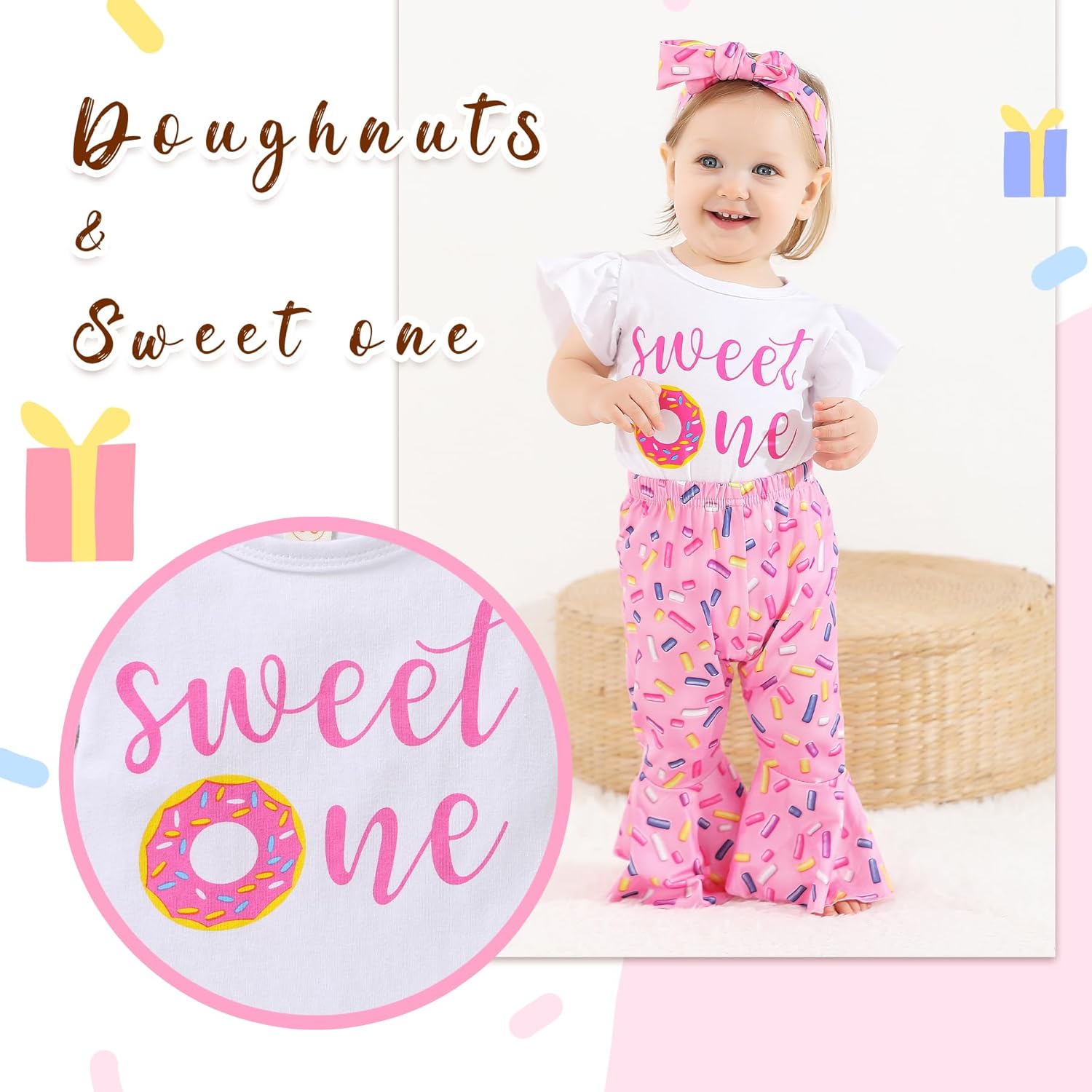YOUNGER TREE Baby Girl 1st Birthday Outfit - My First Birthday Romper & Flared Pants - Image 3