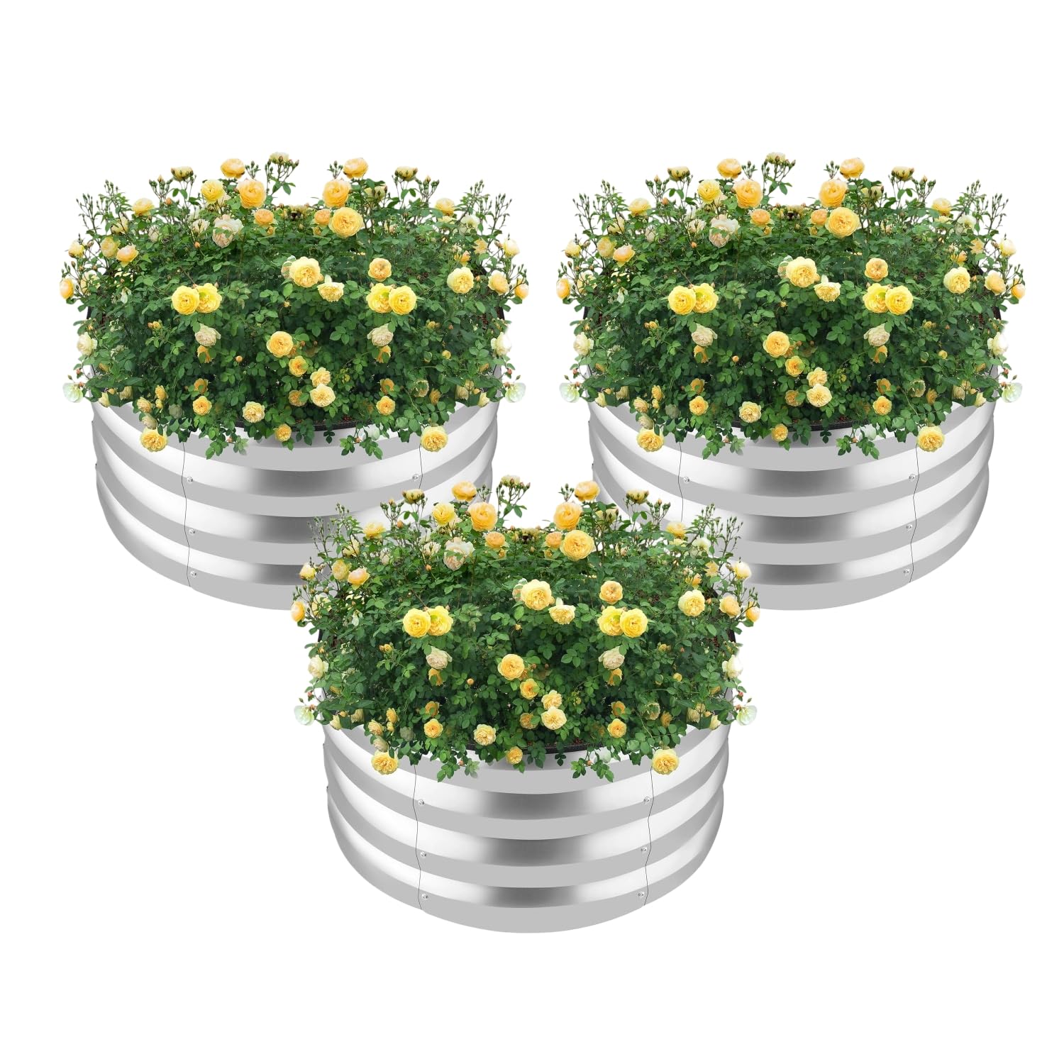 Mardili Round Raised Garden Bed Kit, Sliver Galvanized Raised Planter Box Outdoor for Vegetables, Large Bottomless Metal Raised Bed for Herb, Growing Fruits, Flower (2x2x1 ft，3 Pack)