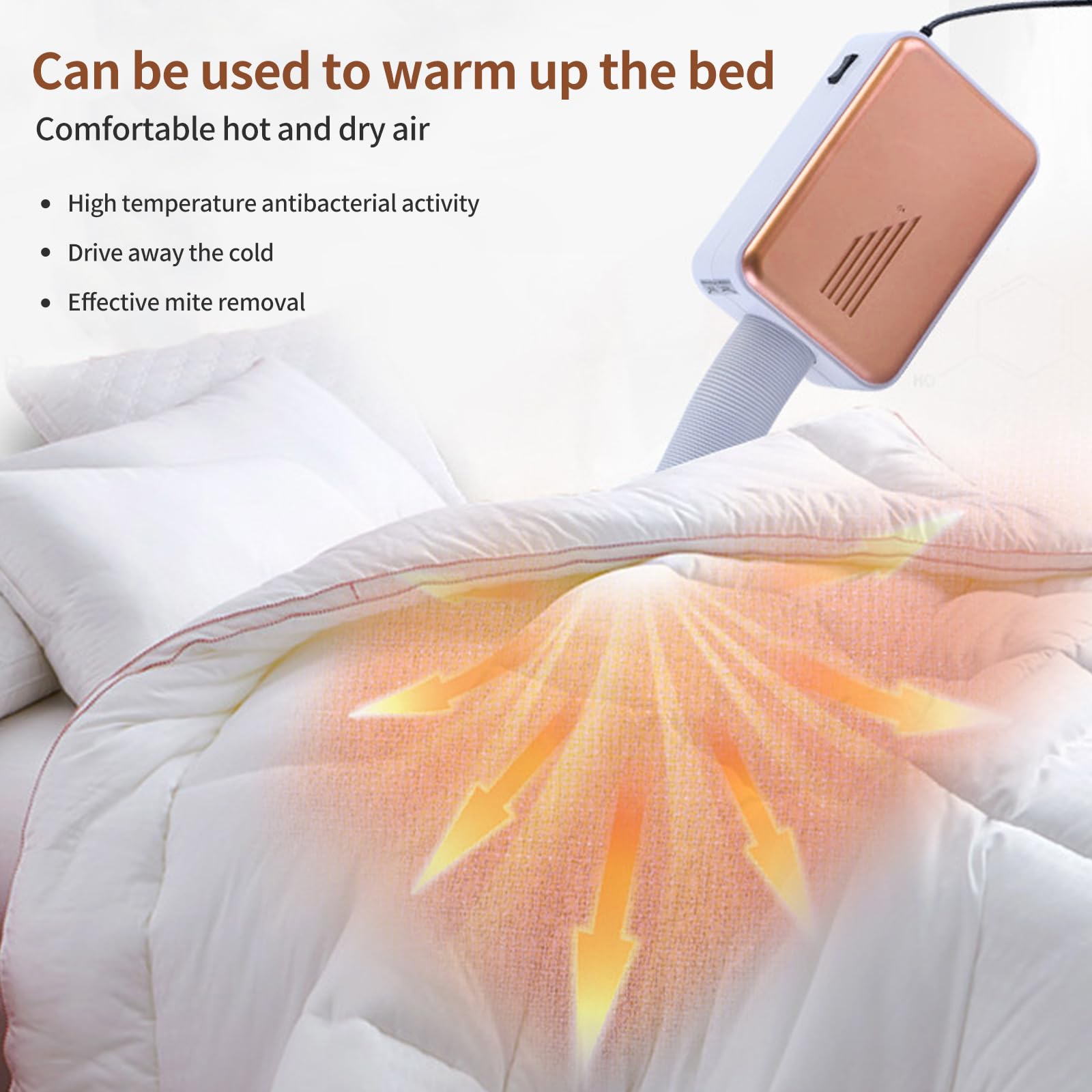 Secadora eléctrica portátil, CEIEVER pequeña 230 V 600 W, soporte para interior, mini secador de aire caliente para apartamento, hogar, viajes (dorado)