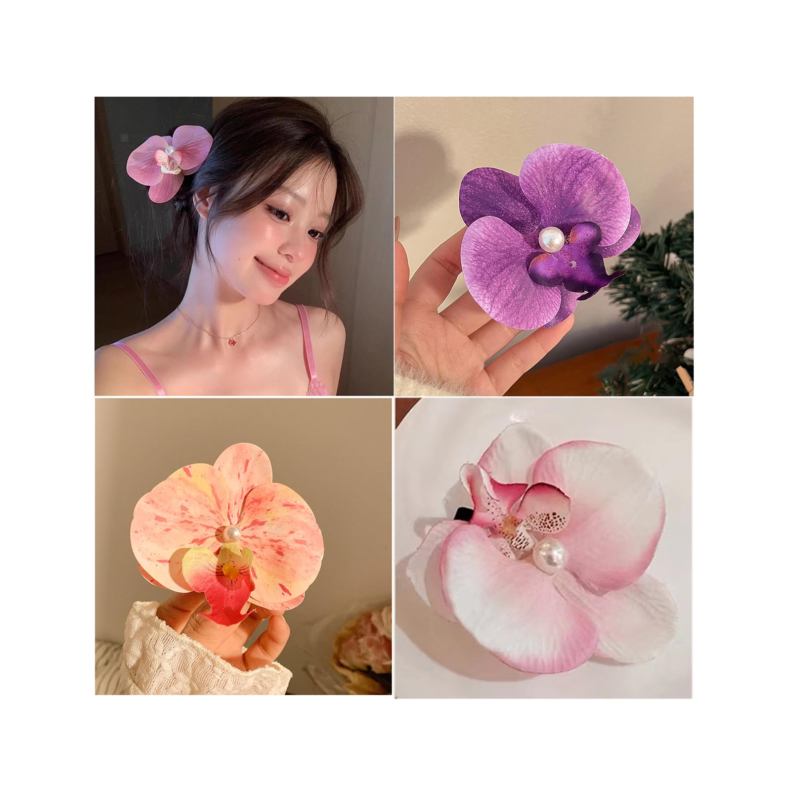 Amazon.co.jp: フラワーワニクリップ4個、胡蝶蘭の花ヘアクリップ  