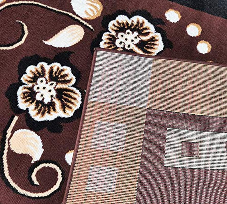 Image of Brown Multi Color Area Rug 6x8 Feet - Floral Living Room Carpet | Anti-Slip Bedroom Floor Rug