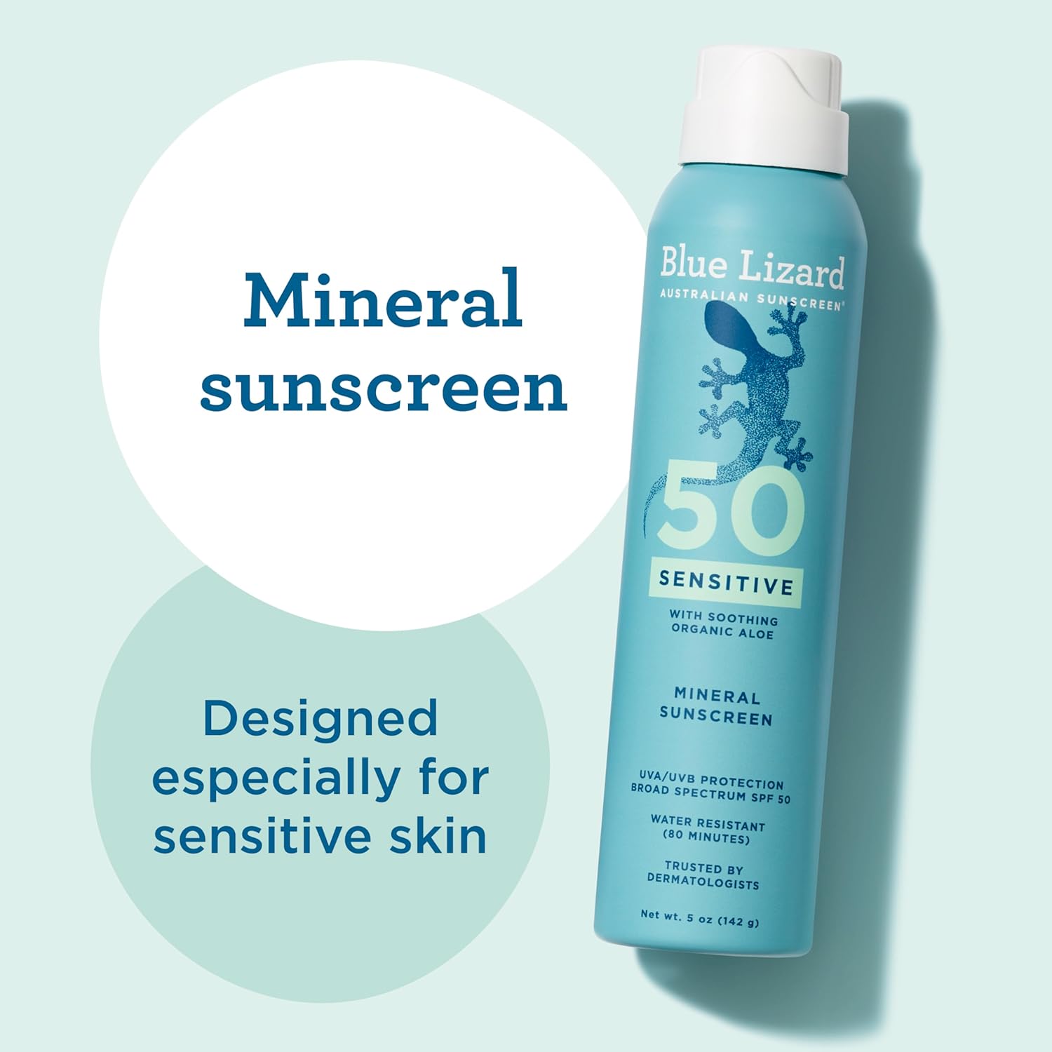 Blue Lizard Sensitive Mineral SPF 50 Spray, Dermatologist-Recommended Brand, Broad-Spectrum UVA/UVB Protection, Water-Resistant, Zinc Oxide Formula, 5 oz - Image 4