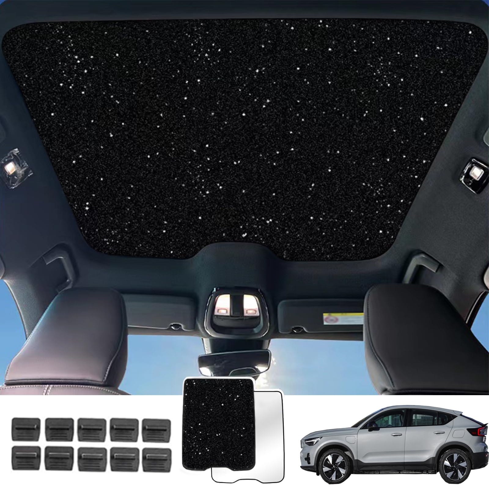 Car Sunroof Compatible with Volvo C40(Not for XC40) 2021-2023, Foldable Glass Roof Sunshade with Storage Bag, Sunshade Roof Heat Insulation Sun Protection Interior