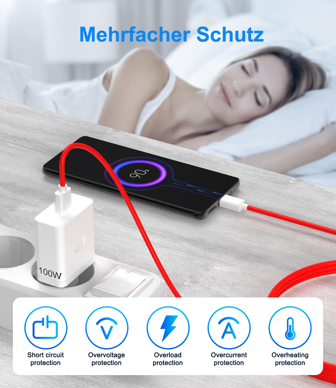 Ładowarka USB 100 W do Oneplus SuperVooc Charge, zasilacz USB do Oneplus 13 12R 12 Nord CE 4 Lite Nord 4 3 2T 10 Pro Oppo Reno 12 Pro 12F 11F realme 12 x z kablem USB C 8A 1