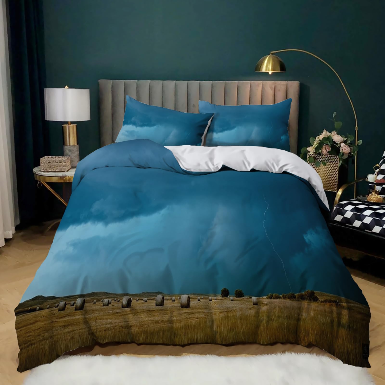 Copripiumino 200X200 Blu Cielo Parure Copripiumino Matrimoniale Stampa Copripiumino Una Piazza E Mezza Ragazza,In Microfibra, Con 2 Federa(50X75Cm)