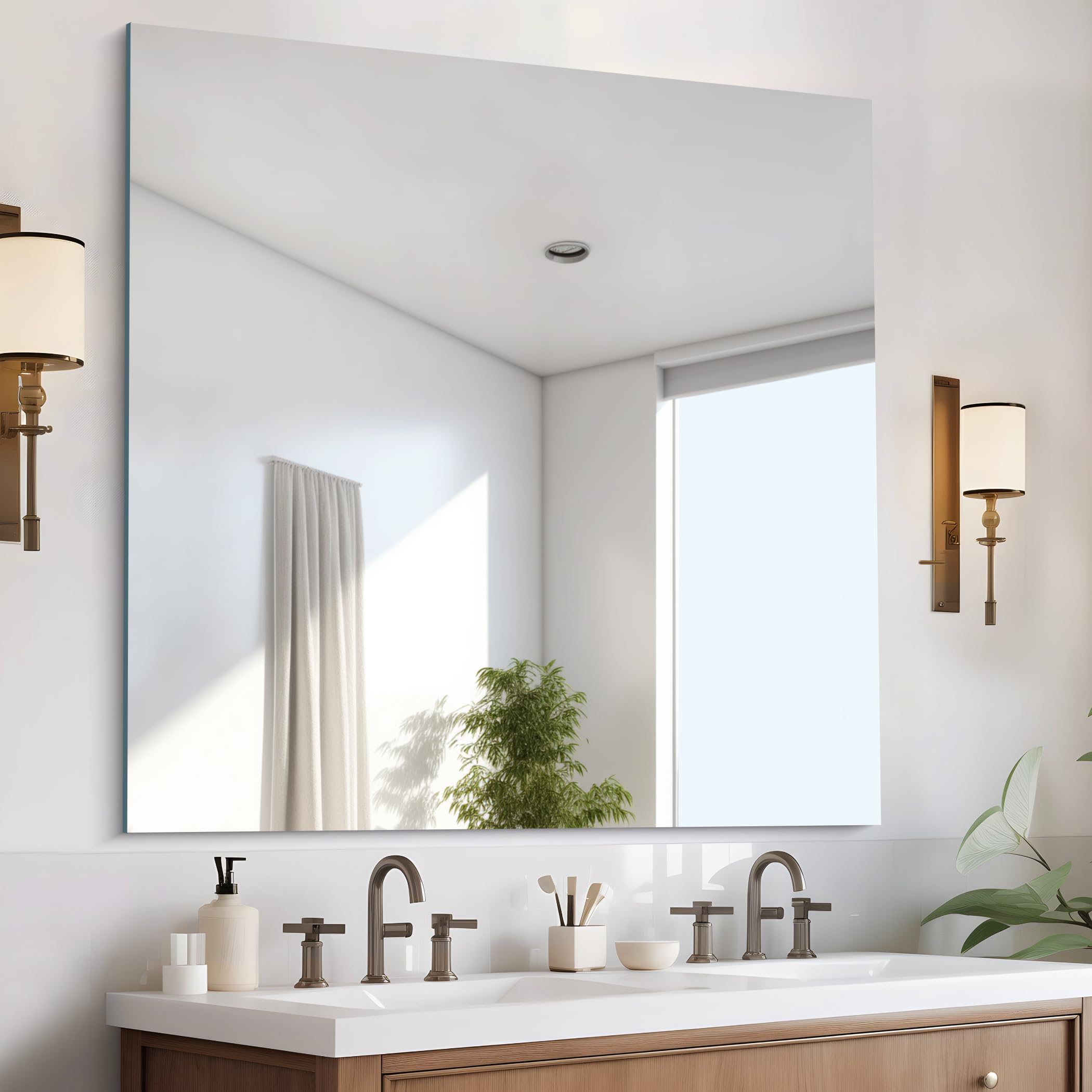 Photo 1 of CILIBER Frameless Mirror, 42x42 Square Bathroom Mirrors for Wall, Large Frameless Vanity Mirror Over Sink with Polished Edge, 3mm Tempered Glass, Decorative for Bathroom, Bedroom and Living Room