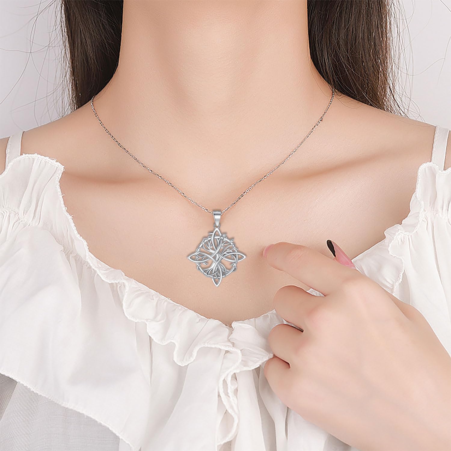 Witches Knot Necklace Nudo De Bruja Pendant Original Tetragrammaton Amuleto de Proteccion 925 Sterling Silver Wicca Moon Irish Celtic Jewelry for Women - Image 2