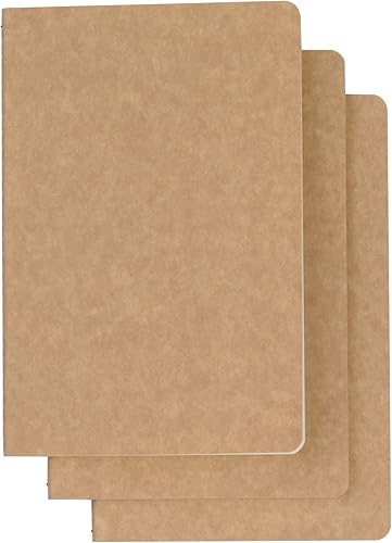 TWONE Paquete de 3 cuadernos de viaje para viajeros o escuela, tapa blanda marrón kraft, 5.5 x 8.25 pulgadas, 96 páginas en blanco con 48 hojas