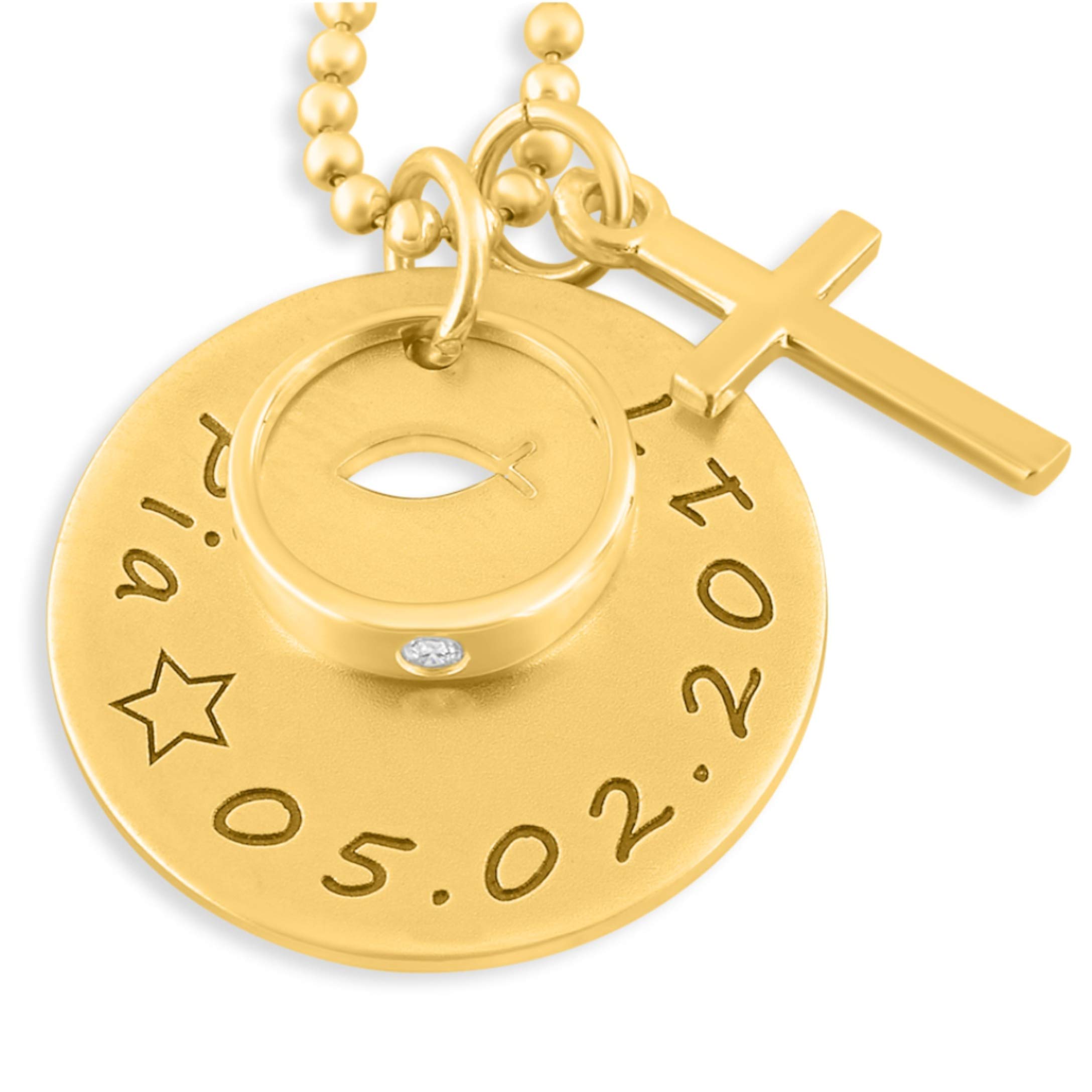 Taufkette Gold 925 Silber Gravur Tauffisch Namenskette Taufe Taufring Taufschmuck Geschenk Mädchen Silberschmuck Kommunionkette mit Namen | HANDMADE IN GERMANY