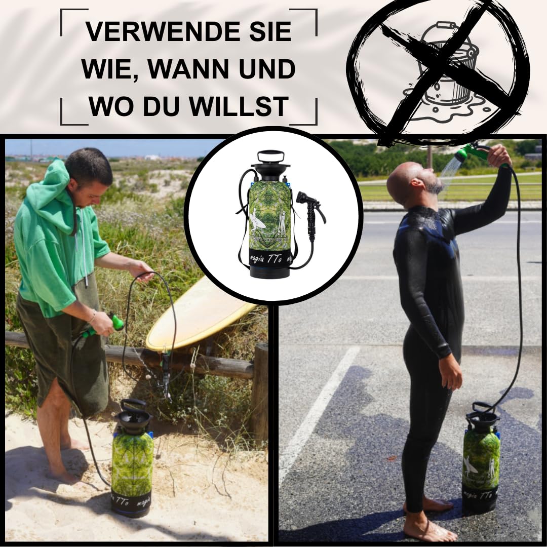 Tragbare Campingdusche mit Handpumpe, 8 L [Ohne Strom] – Camperdusche für Reisen, Strand, Surfen, Wandern, Hunde und Haustiere – Einfach zu transportieren, ideal für die Outdoor-Hygiene