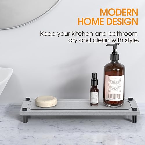 Miniatura 4 de Zrfmib Organizador para fregadero, organizador de fregadero de cocina de baño de secado instantáneo, bandeja de fregadero de piedra de diatomita