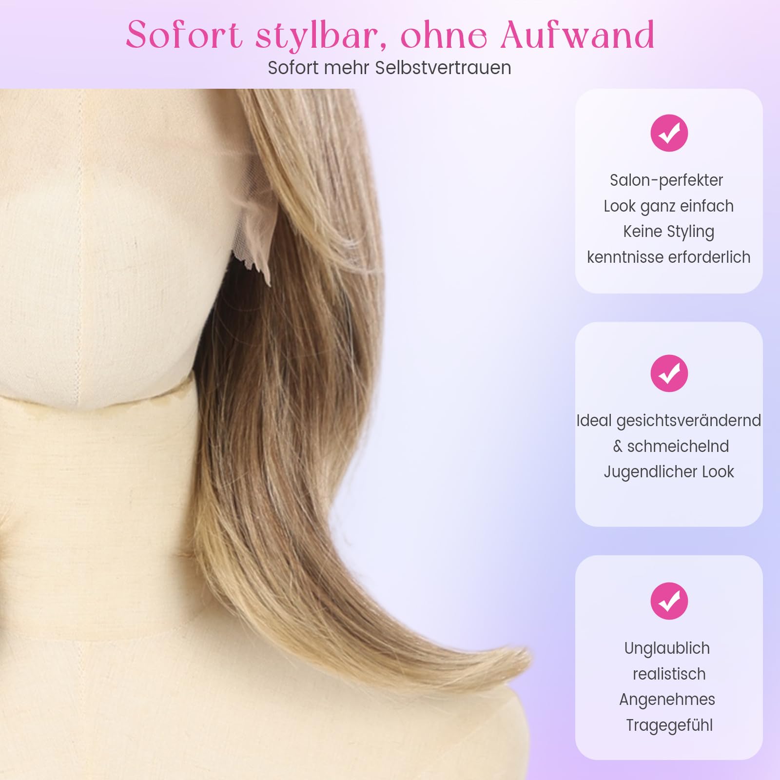 testar 13x6 Spitzenfront Perücke Braun-Blond, kurze gewellte Perücke für Damen, kleberlose Synthetikperücke aus hitzebeständiger Faser, 14 Zoll für den täglichen Gebrauch