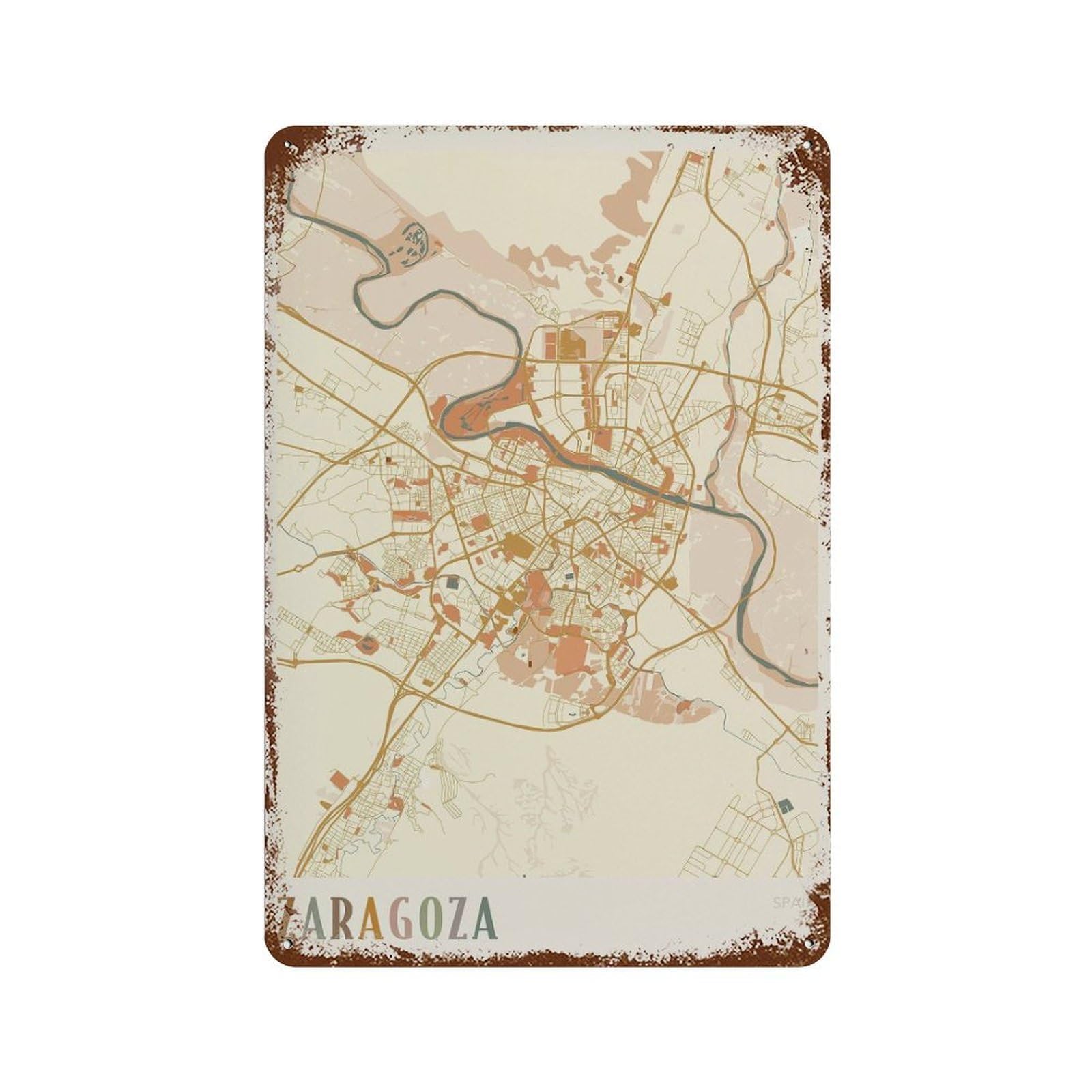 xiaoxiaoshen Zaragoza Map Spain Travel Gift Boho Wall Decor Art Metal Tin Poster Modern Home Decor Art Home Bar Shop Decorations Vintage Sign 30x20cm