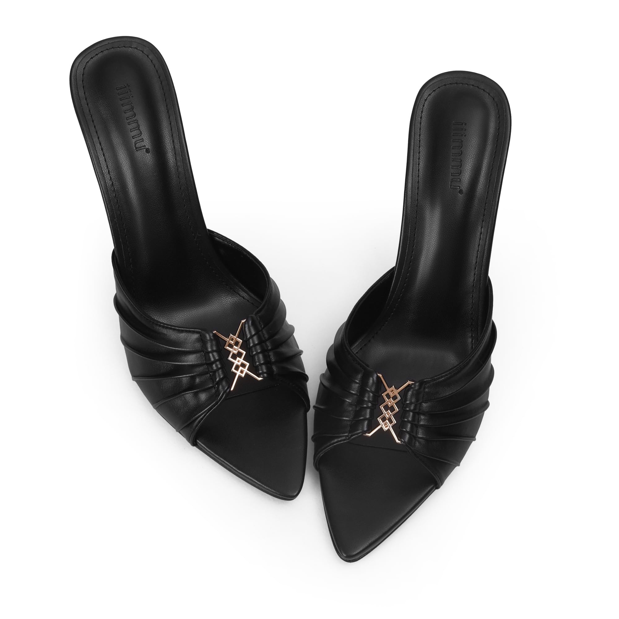 iiimmu 3.5 IN Stiletto Mules High Heels with Pointed Peep Toe Heeled Sandals Faux Leather