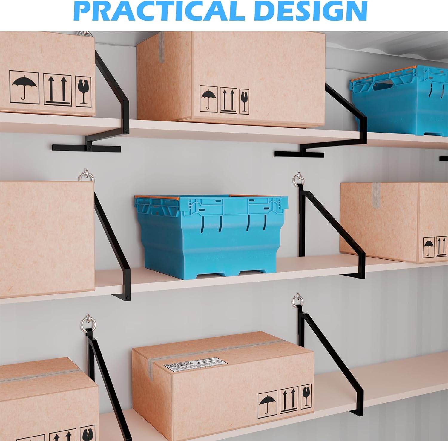 Heavy Duty Shipping Container Shelving Bracket Kit (2-Pack) - 1-Tier Hanging Shelving Rack (19" D x 16" H), Universal Cargo Container Brackets