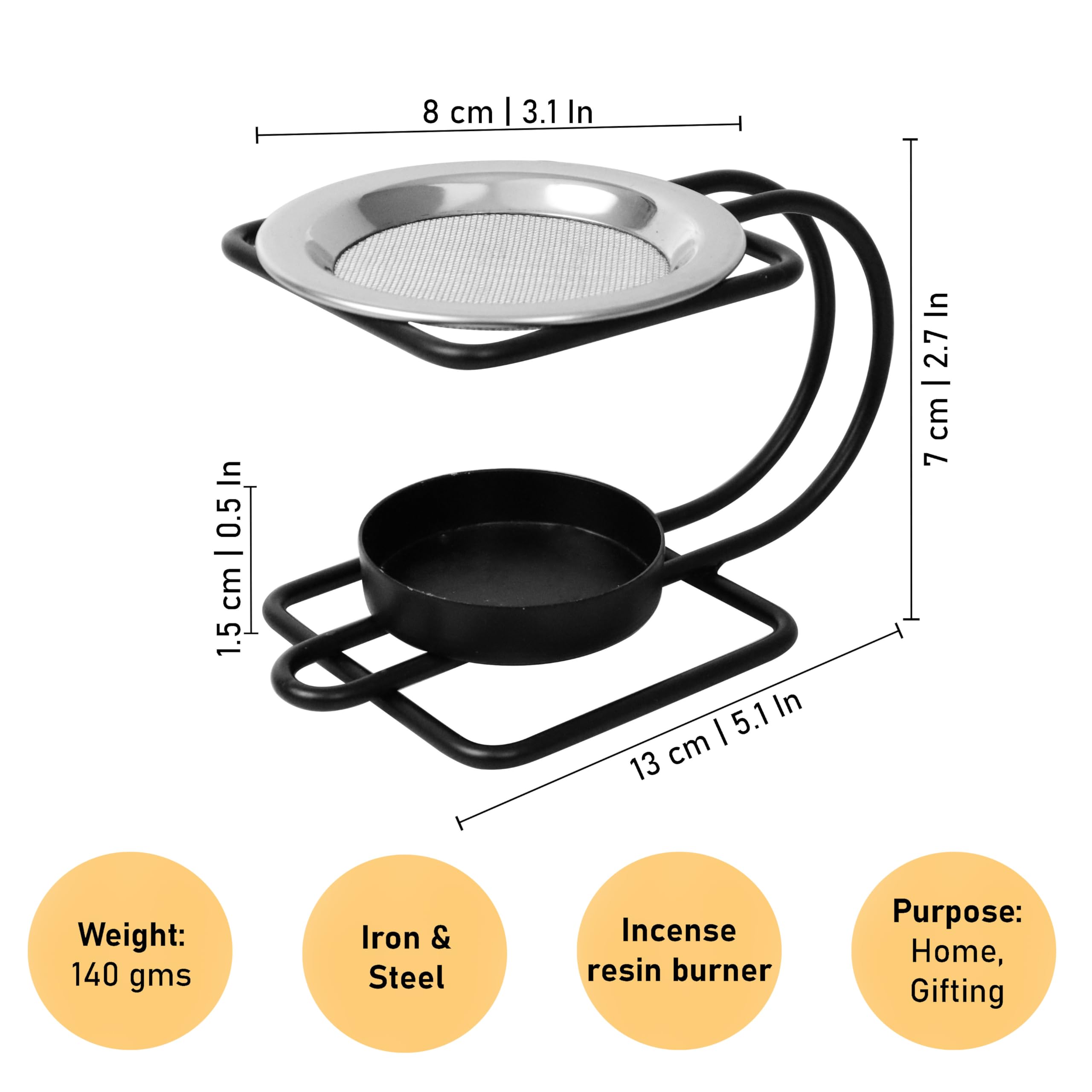 Djuize Dhoop | Dhuna | Loban | Sambrani | Karpoor | Bakhoor | Dani | Incense | Aroma Diffuser |Haran Samgiri|Camphor|Stand|Holder|Iron| Home|Office|Pooja|Puja|Room|Charcoal (Stand Burner13cm) 1
