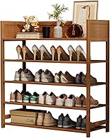 Vista 3 de Zapatero de bambú, organizador de almacenamiento de 5 niveles, 15-20 pares de zapateros independientes y organizadores de zapatos para entrada