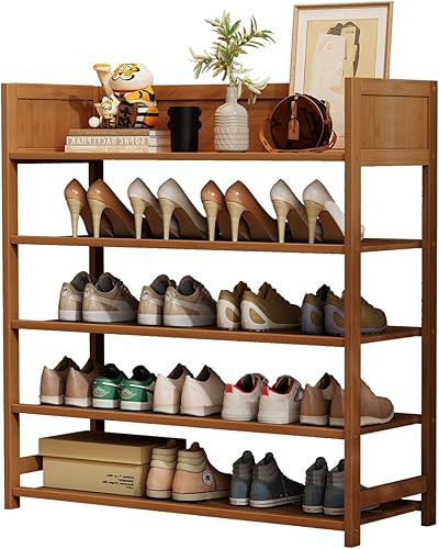 Zapatero de bambú, organizador de almacenamiento de 5 niveles, 15-20 pares de zapateros independientes y organizadores de zapatos para entrada,