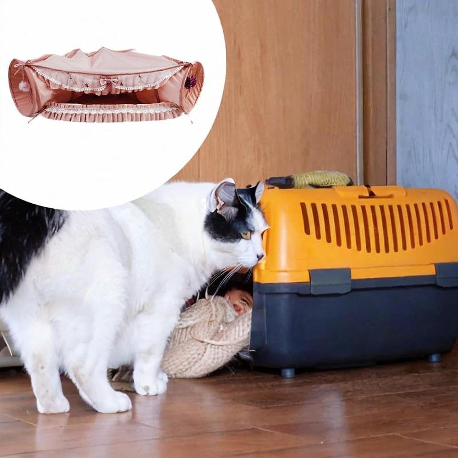 Cat Tunnel and Bed Toy Set Activity Center Exercise Cave with Removable Washable Mat for Pets Ferrets Hamster Indoor, Pink