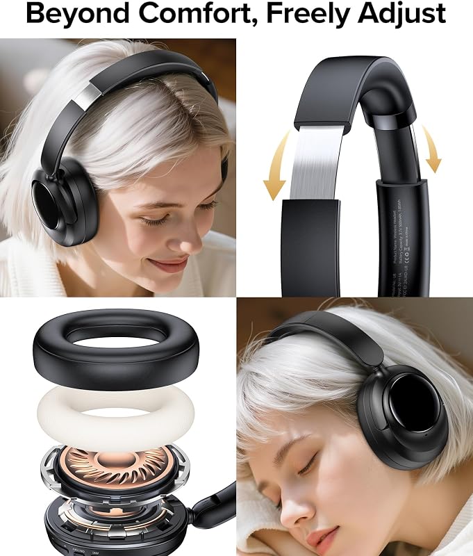 Active Noise Cancelling Headphones,120H Playtime Bluetooth 6.0 Over Ear Headphones with Hi-Res Audio & 5-Mic ENC Calls, 360° Surround Sound Wireless Headphones Foldable Headset for Travel image 5