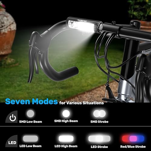 Miniatura 6 de Luz de bicicleta súper brillante para montar por la noche, juego de faros delanteros y traseros recargables por USB con haz alto y bajo, faro LED