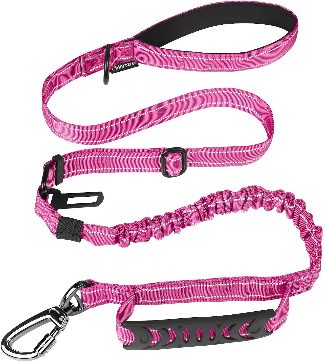 Heavy Duty Dog Leash for Medium Large Dogs, Reflective Tactical Dog Leash 4FT 6FT Strong Shock Absorbing Adjustable Nylon Military K9 Working Lead 2 Handles and Car Seat Belt Buckle, Pink