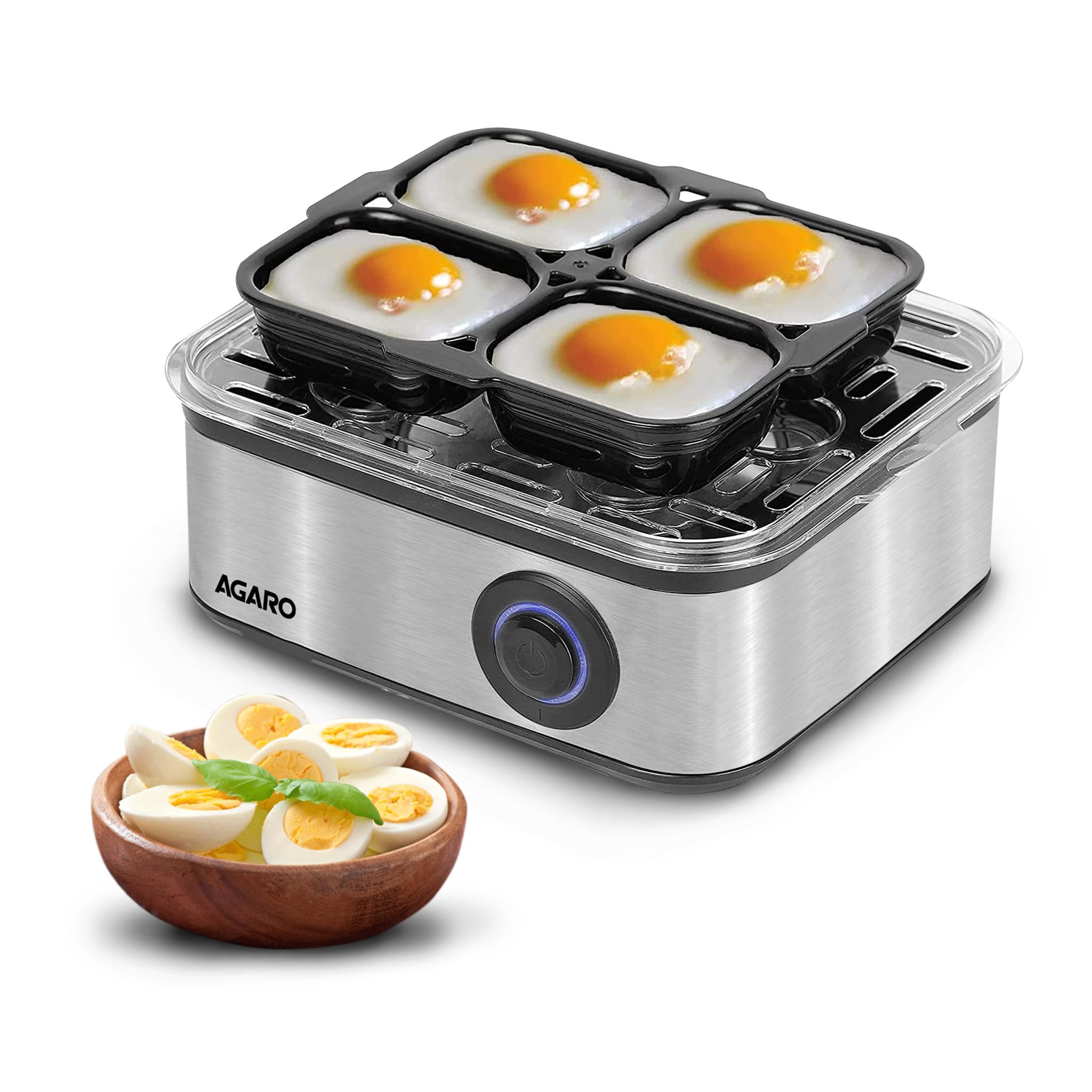AGARO Grand Egg Boiler and Poacher,2-in1 Boils 8 Eggs, Poach 4 Eggs, Steamed Vegetables, 3 Boiling Modes, Stainless Steel Body, Transparent Lid, 500 Watts, Silver |14 Ounces (B0B257ZYVB) Amazon Price History, Amazon Price Tracker
