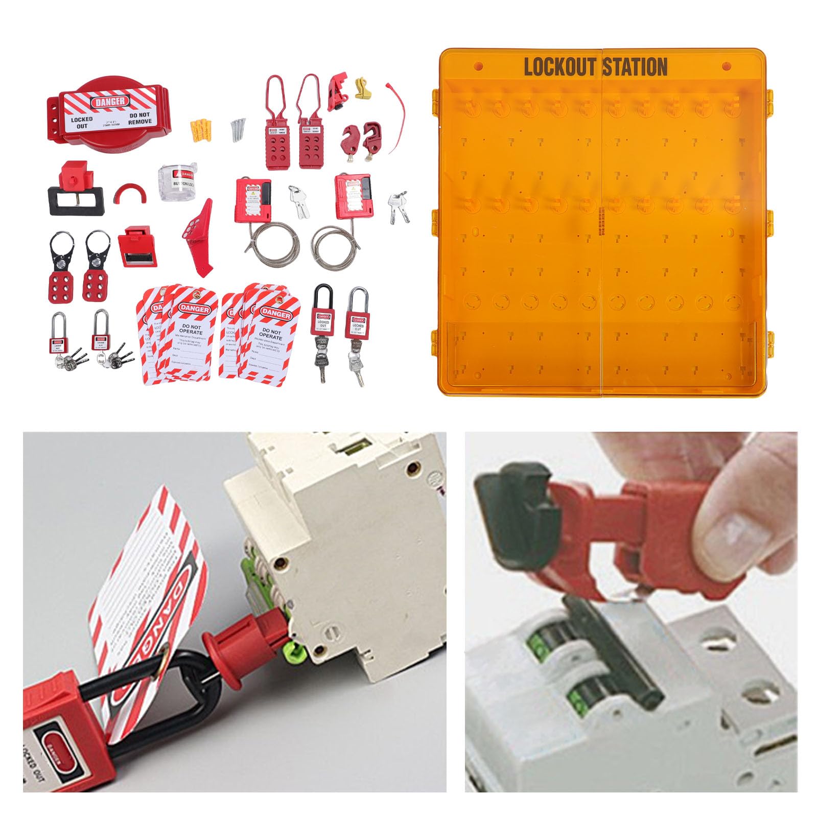 Kit de Etiqueta de Bloqueo Eléctrico con Dispositivos LOTO, 4 Candados de Seguridad, 20 Etiquetas de Bloqueo, 2 HAPS, 2 Bloqueo de Cables, Bloqueo de Enchufe, Conjunto Completo