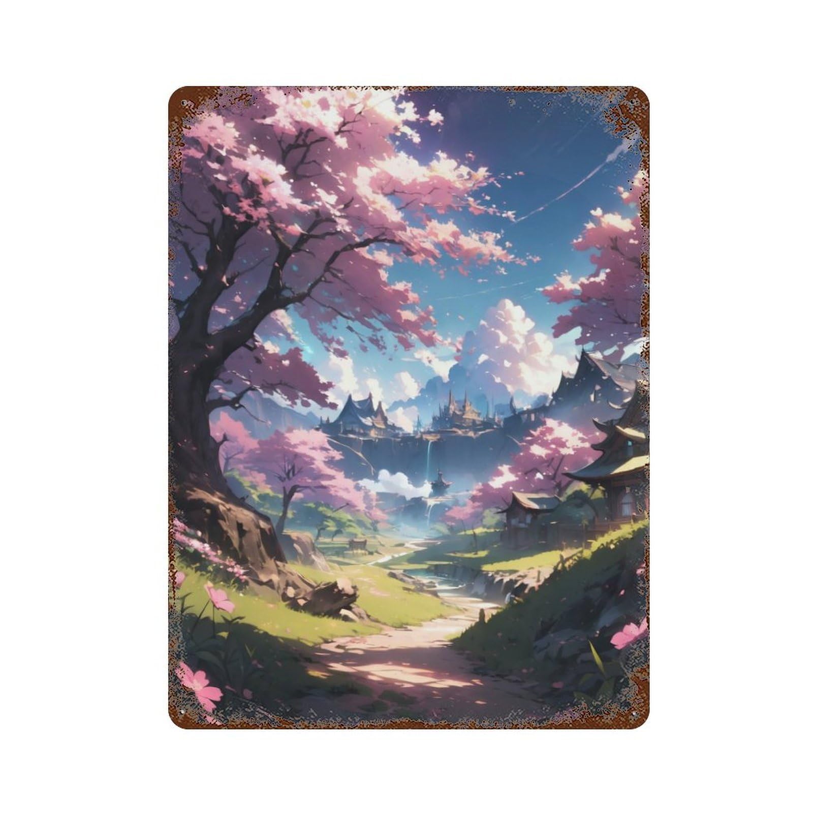 Rust Effect Sakura Harmony Decorative Tin Sign 15.7"x11.8", Farmhouse Wall Decor for Patio, Garden Room And Bar Decor