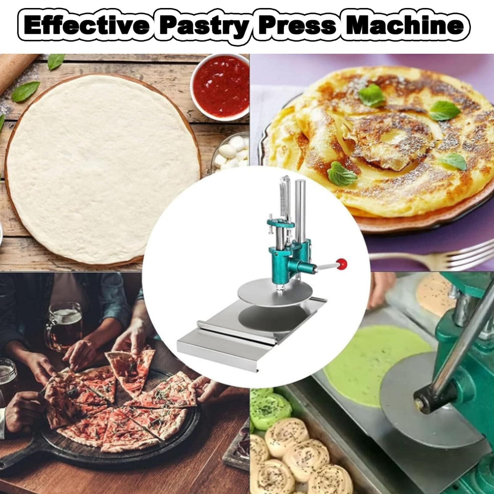 Manuelles Pizza -Teigpresse Edelstahl Teig Rolling Machine Teig Pressmaschine Burrito Press Handwerkwerkzeug Für die Herstellung von Hand Pies Hackbraten Pizzakrusten weiche Brötchen,15cm