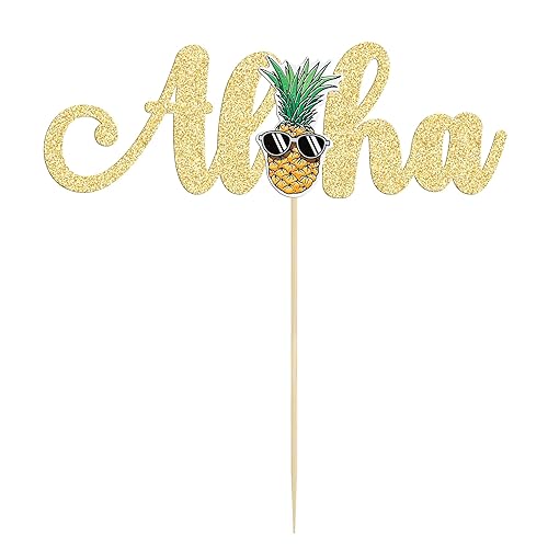Miniatura 3 de Gyufise 1 pieza de decoración de pastel de piña con purpurina Aloha, decoraciones tropicales para verano, temática hawaiana Luau, baby shower,