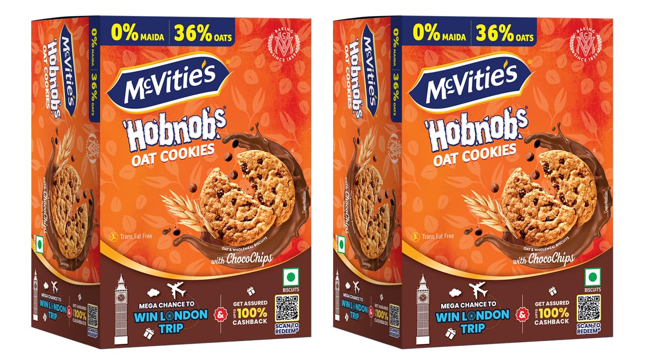 Mcvities Hobnobs Oat Cookies with Chocochips - 0% Maida, Crunchy & Wholemeal, Trans Fat Free, 153.8 gm - Pack of 2 (B0CKBWYLH8) Amazon Price History, Amazon Price Tracker