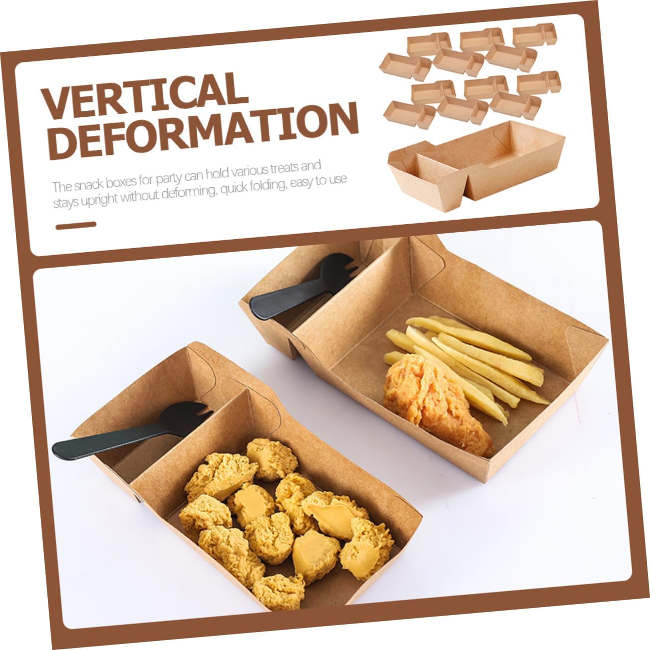 40pcs Dual Compartment Snack Boxes Grease-Resistant Kraft Paper Containers for French Fries Chicken for Party Favors Take Out
