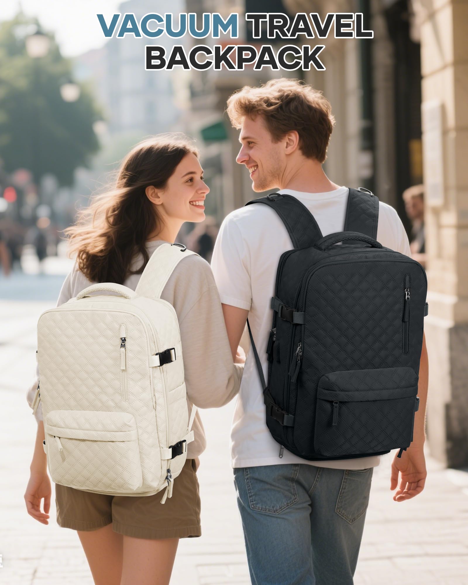 BJLFS Zaino da Viaggio con Sottovuoto 40x30x20 Bagaglio a mano 40x20x25 Ryanair con Pompa Borse da Cabina per Easyjet 45x36x20 con compressione sottovuoto,Zaino Casual per laptop da 14 pollici