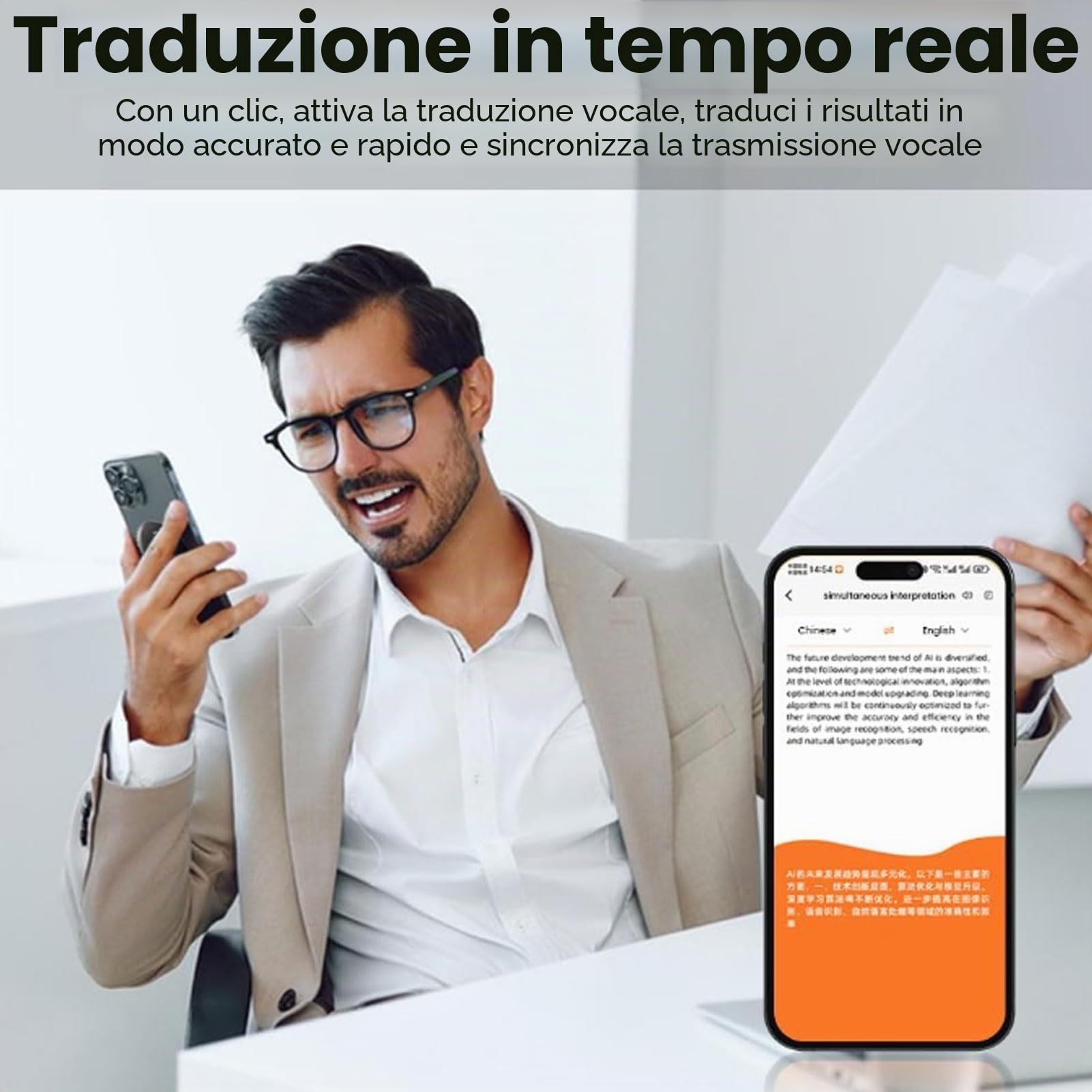 Traduttore di Lingua AI - 138 Lingue in Tempo Reale VOCE/FOTO/Video Traduzione, Traduttore Portatile Magnetico con Standby 45 Giorni per Viaggi e attività Commerciali (BLACK)