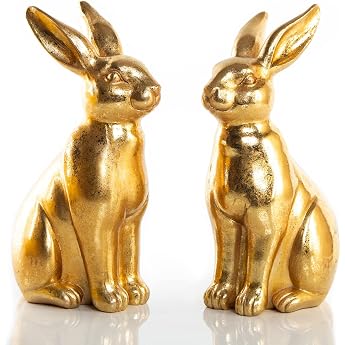 Logbuch-Verlag 2 large golden bunnies Easter bunnies 22 cm Easter decoration pair of figures for standing Easter decoration gold