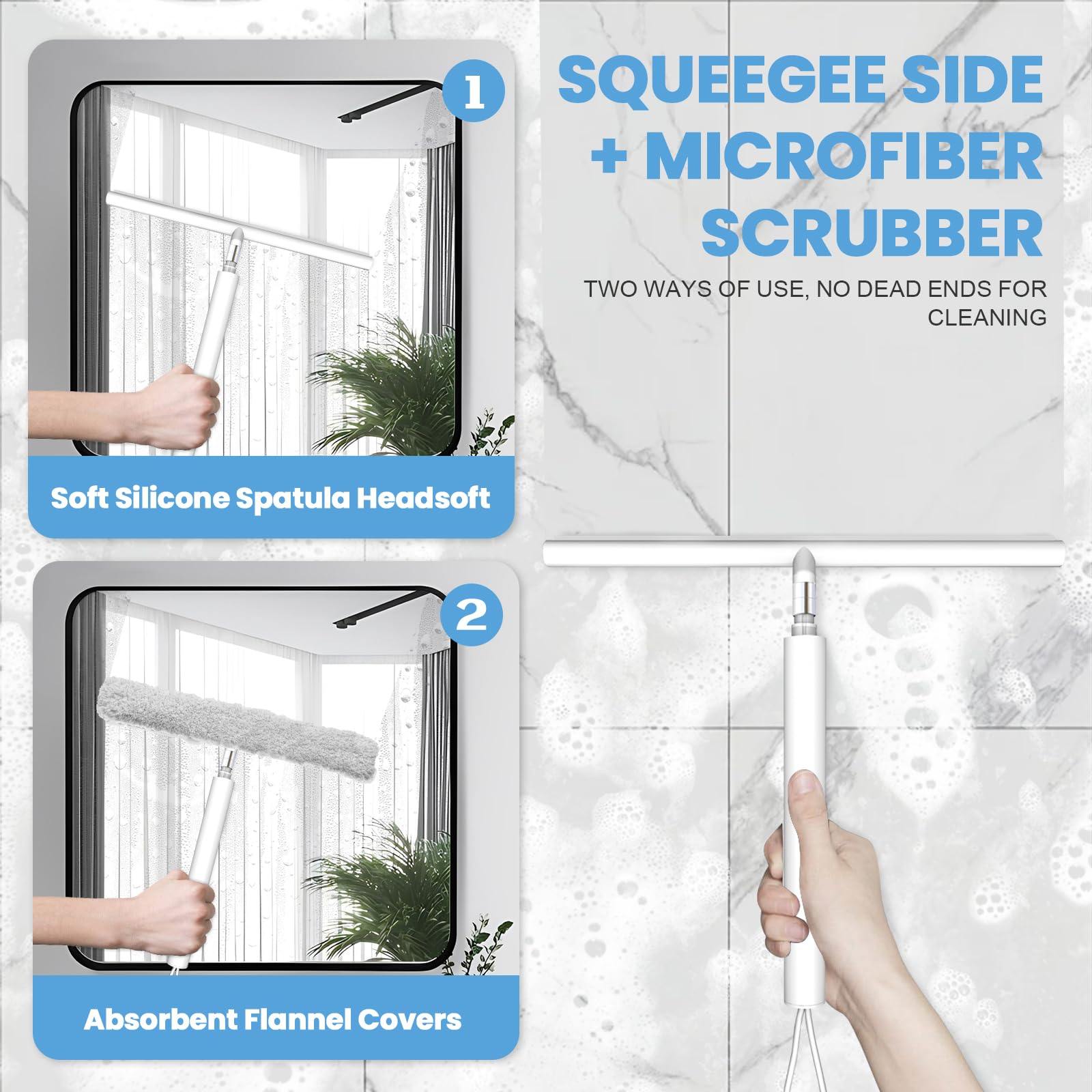 Tergivetro Multiuso Per Doccia, Finestre E Auto - Con Gancio Aspirazione, Senza Aloni