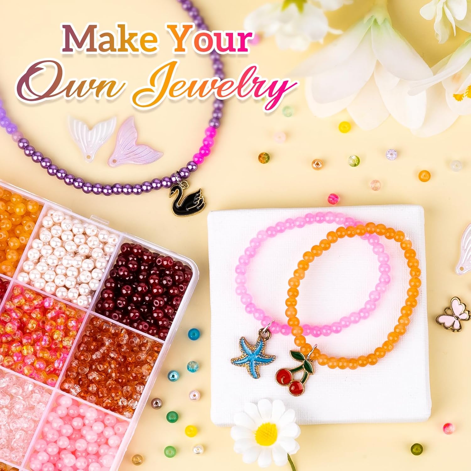 XSEINO About 2800 PCS 4mm Glass Beads Bracelet Making Kit,24 Assorted Red Elegant Series Colorful Crystal Beads for Bracelet and Jewelry Making and DIY Crafts,Friendship Bracelets - Image 6